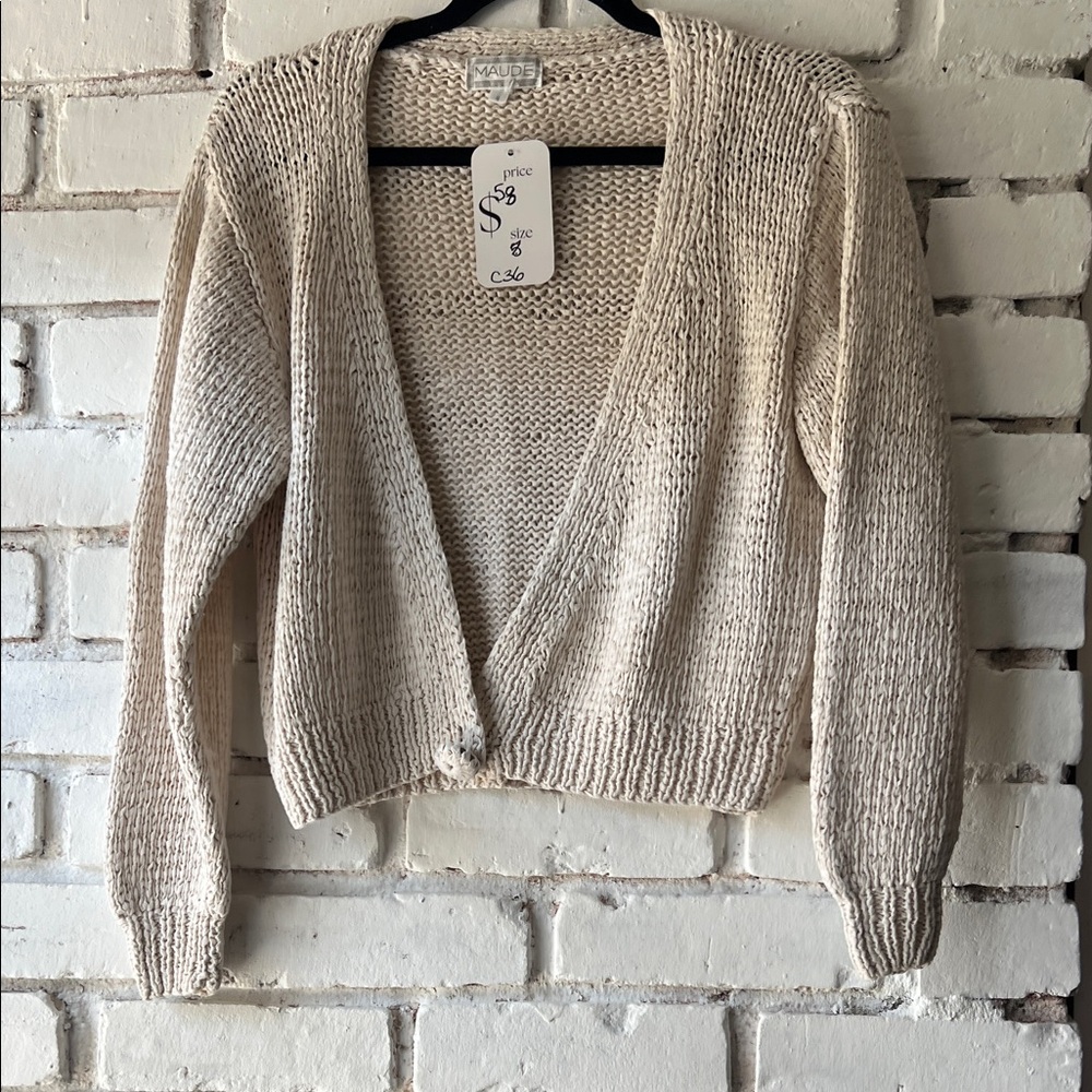 Maude Cream Open-Front Knit Cardigan v neck sweater with button